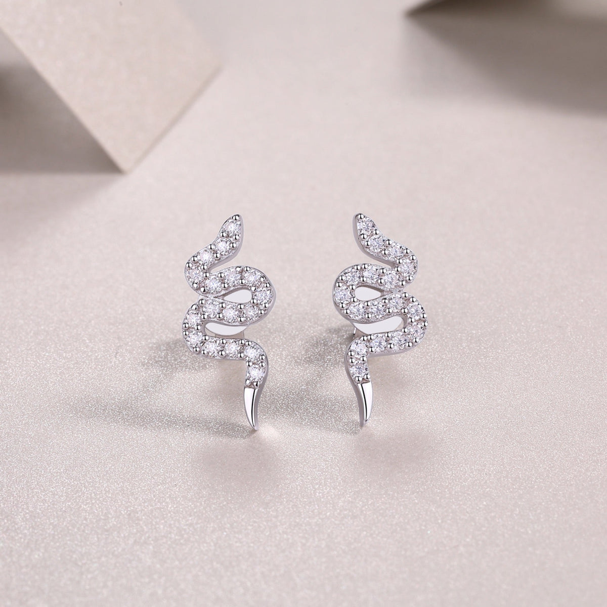 Serpent Moissanite Snake Ear Climber Earrings in Sterling Silver