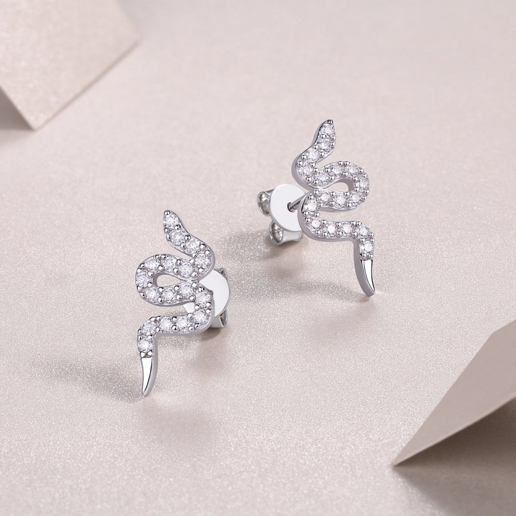 Serpent Moissanite Snake Ear Climber Earrings in Sterling Silver