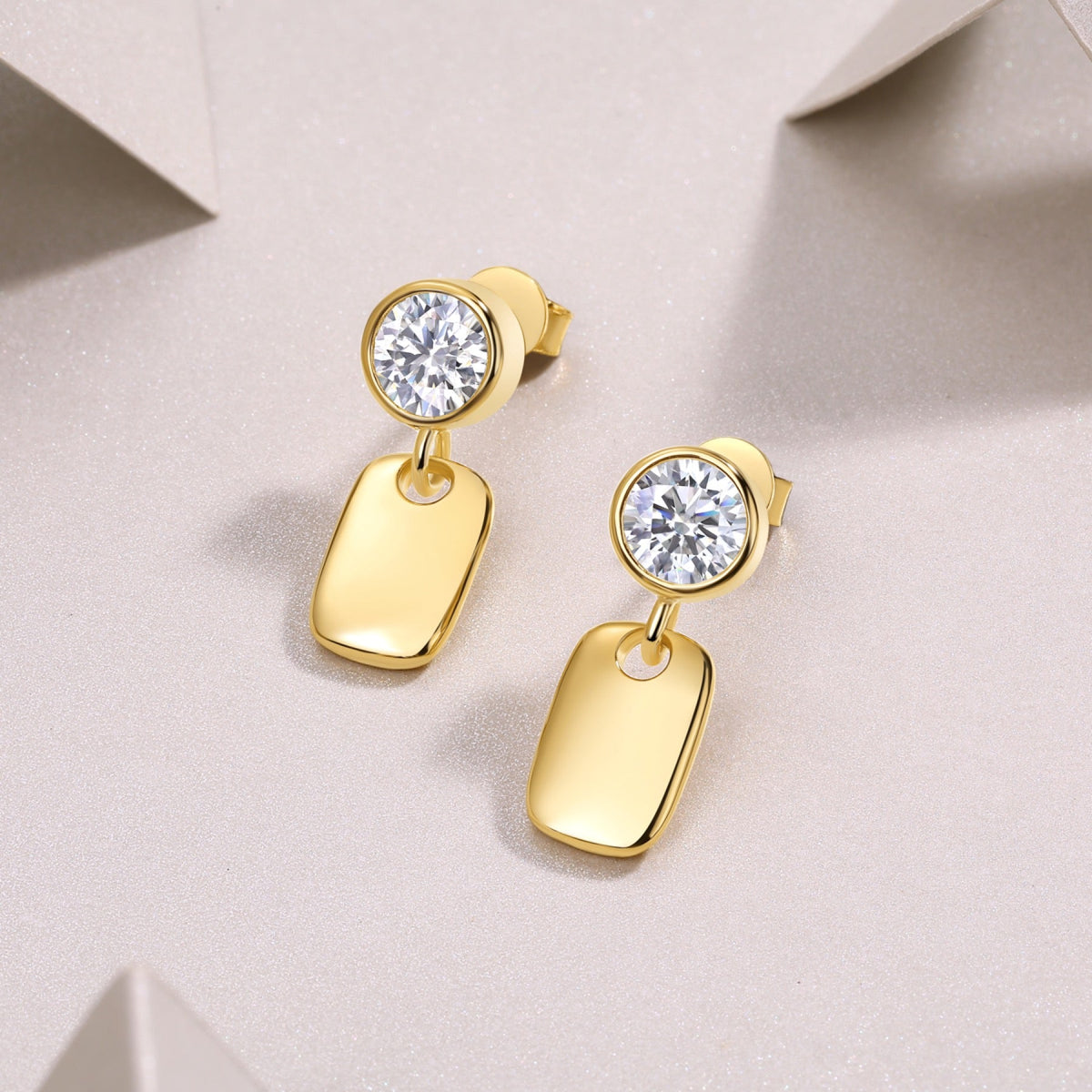 Tessera 1 Carat Moissanite Drop Huggie Earrings in Gold-Tone Sterling Silver