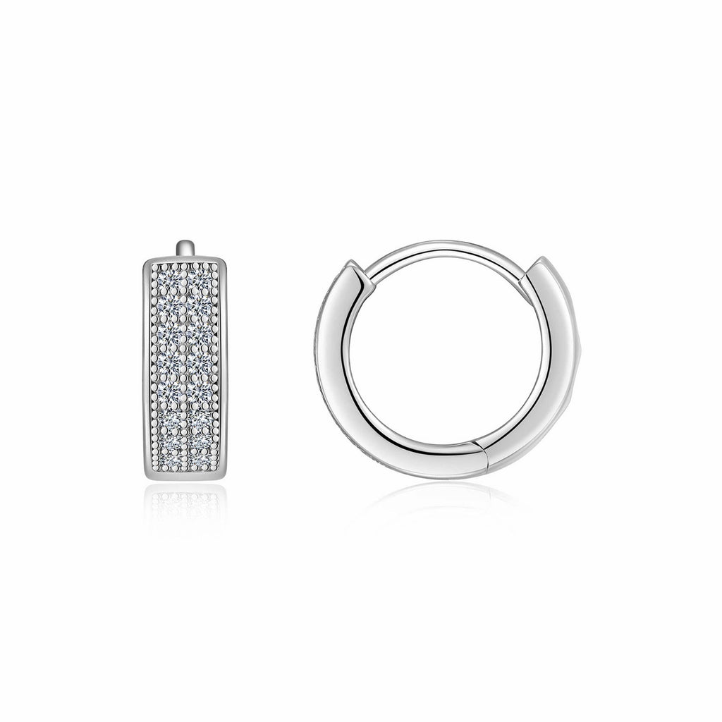 Duplo Moissanite Huggie Hoop Earrings in Sterling Silver