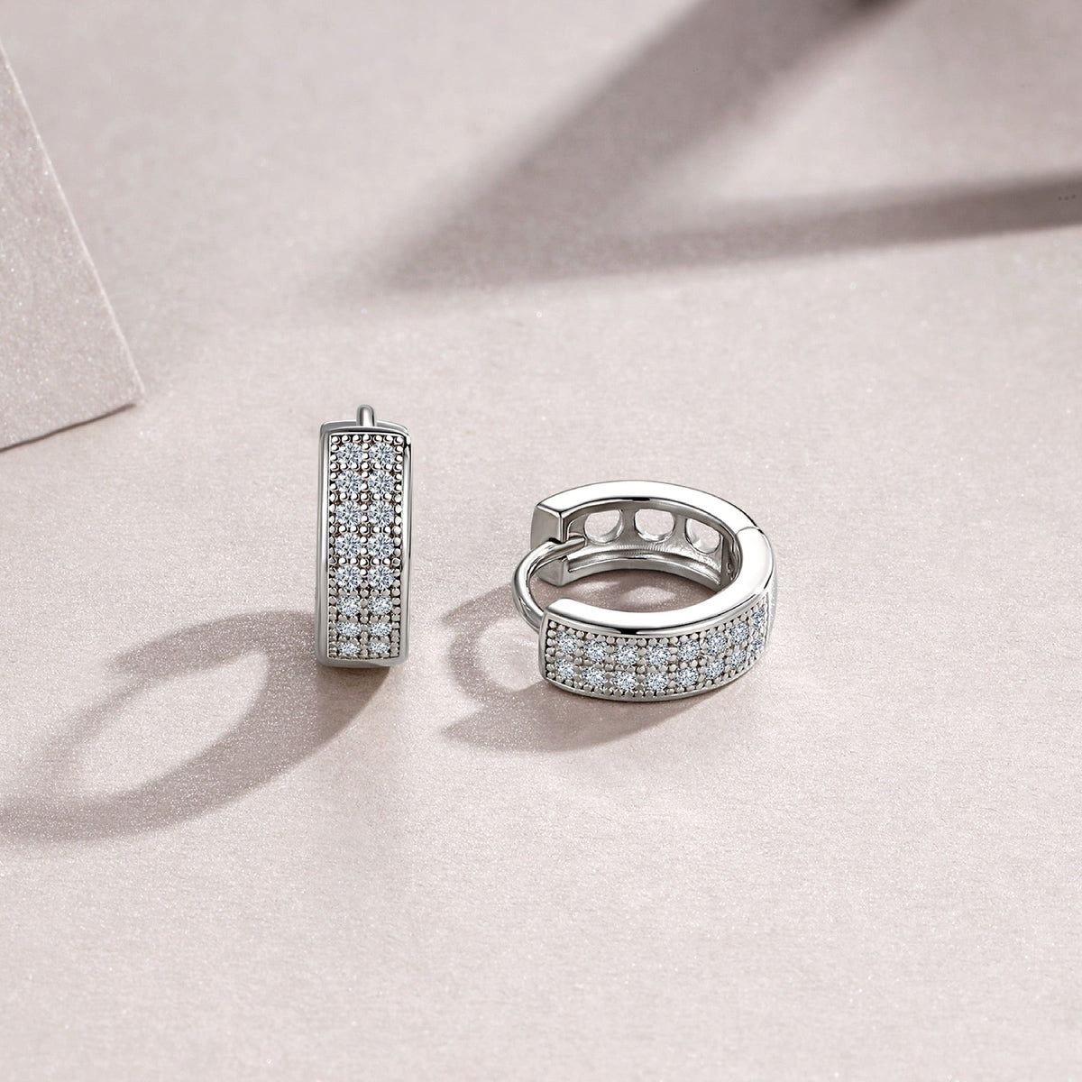 Duplo Moissanite Huggie Hoop Earrings in Sterling Silver