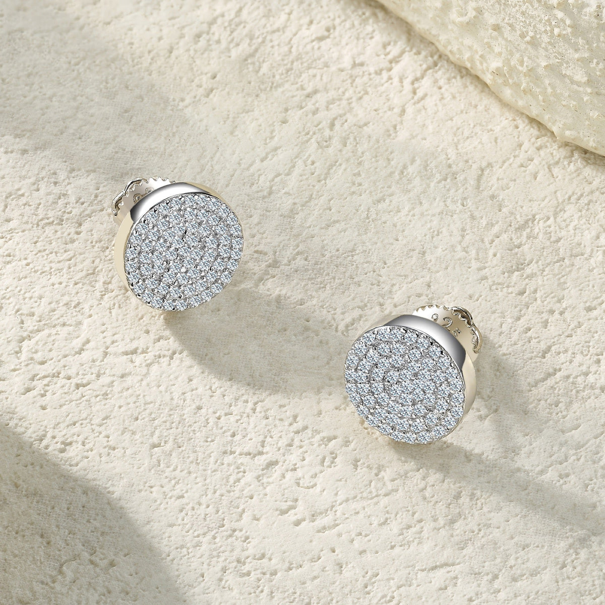 Disco Moissanite Pavé Disc Stud Earrings in Sterling Silver