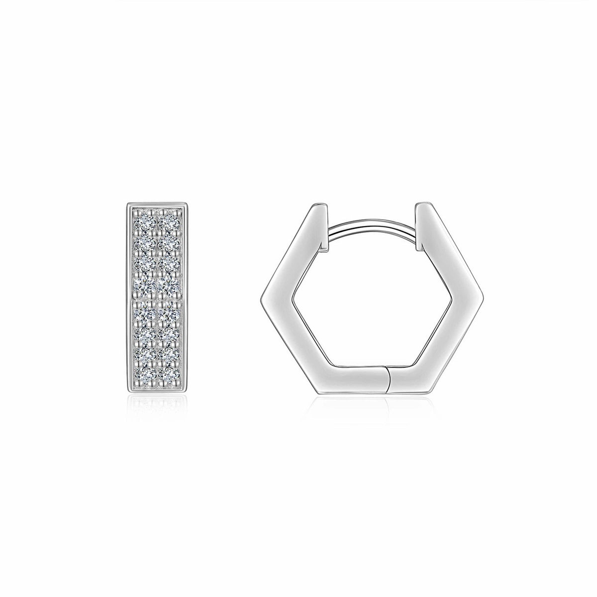 Honeycomb Moissanite Hexagon Huggie Hoop Earrings in Sterling Silver
