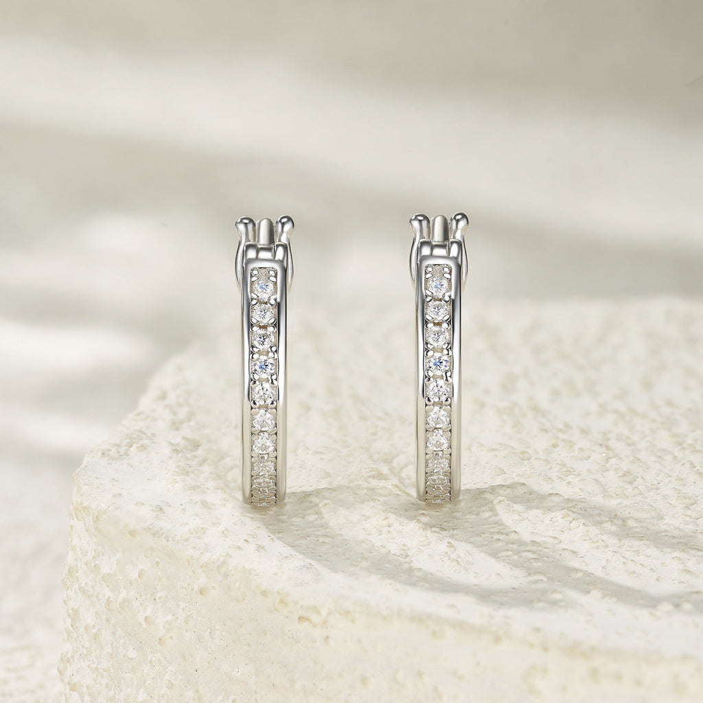 Rill Moissanite Huggie Hoop Earrings in Sterling Silver