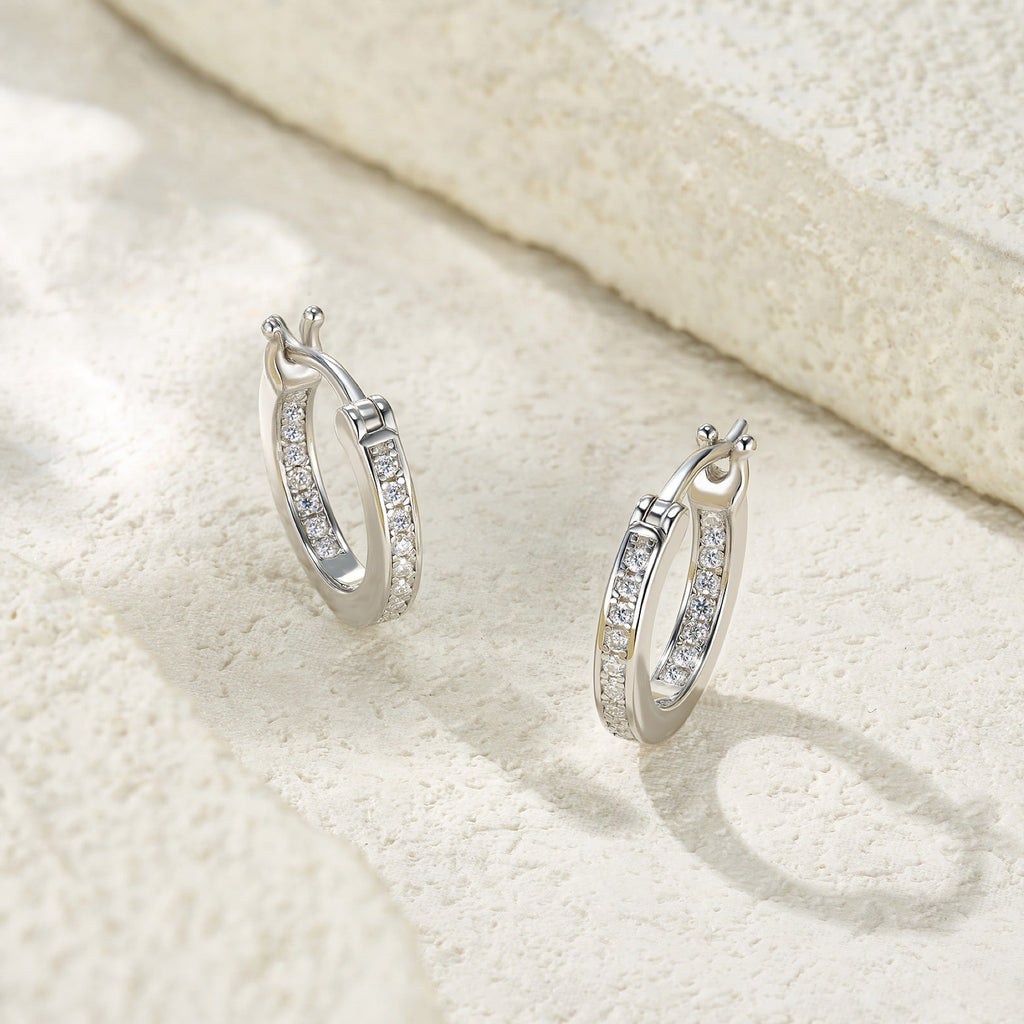 Rill Moissanite Huggie Hoop Earrings in Sterling Silver