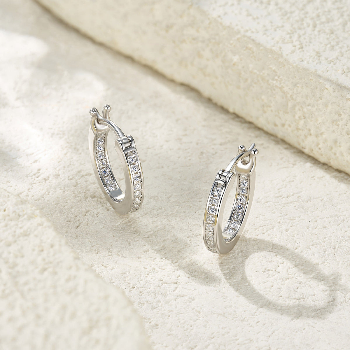 Rill Moissanite Huggie Hoop Earrings in Sterling Silver