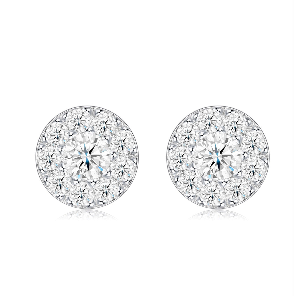 Dot Moissanite Halo Stud Earrings in Sterling Silver