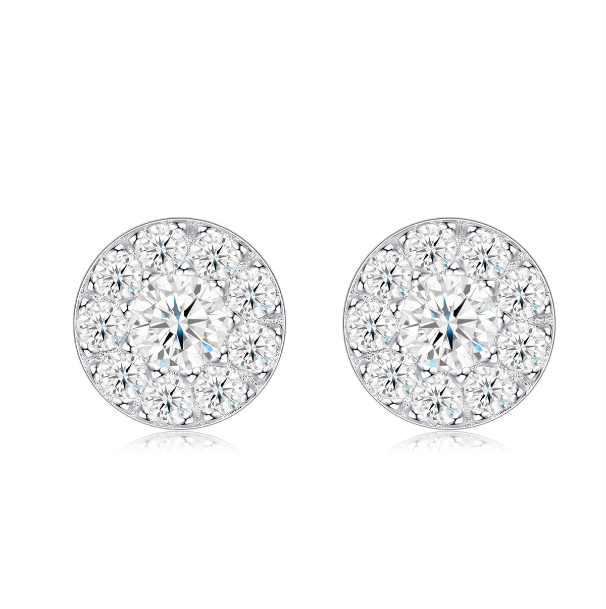 Dot Moissanite Halo Stud Earrings in Sterling Silver