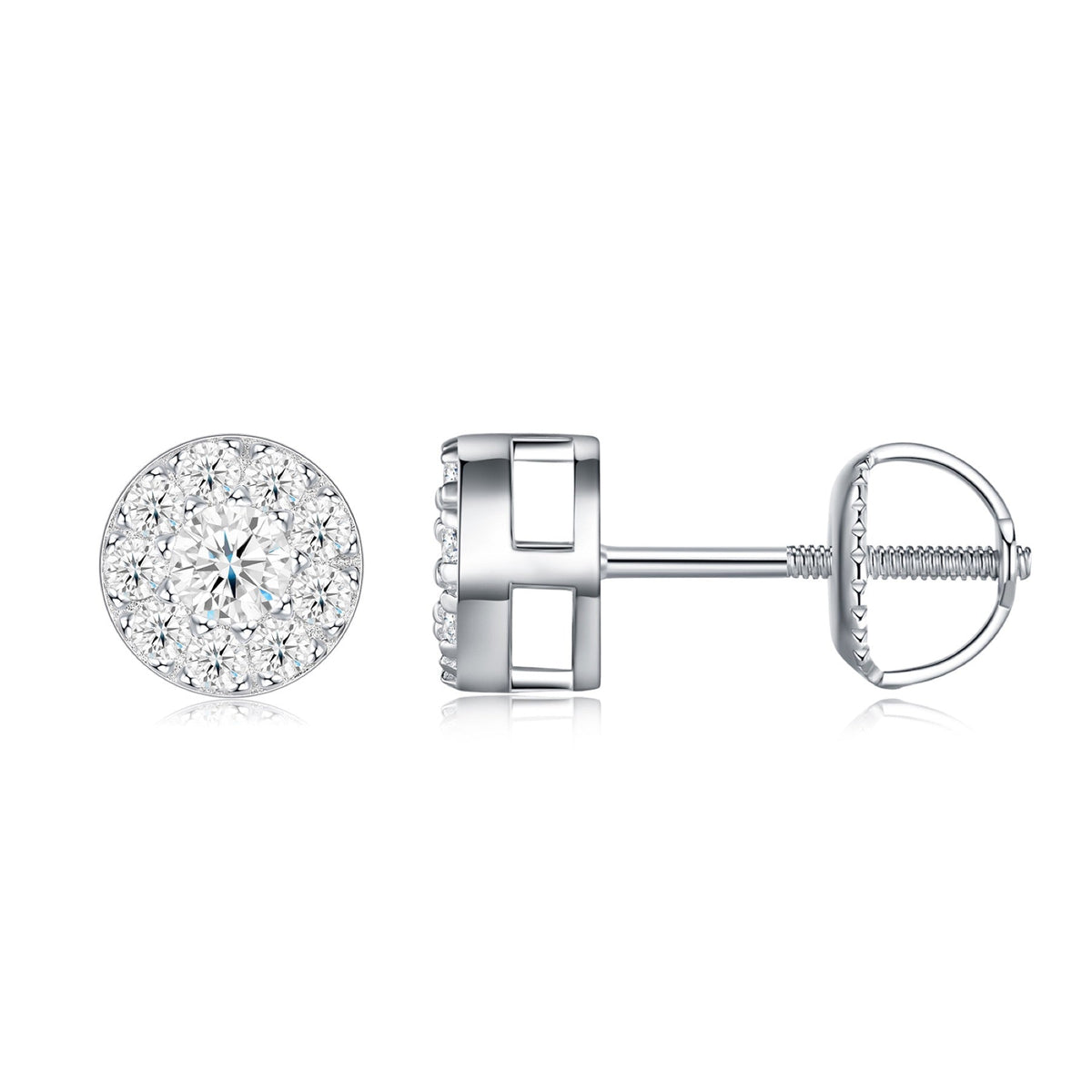 Dot Moissanite Halo Stud Earrings in Sterling Silver