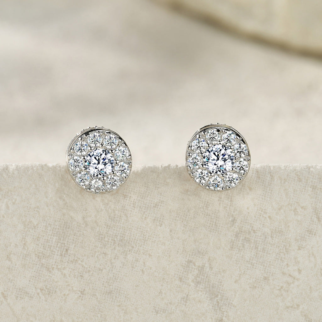 Dot Moissanite Halo Stud Earrings in Sterling Silver