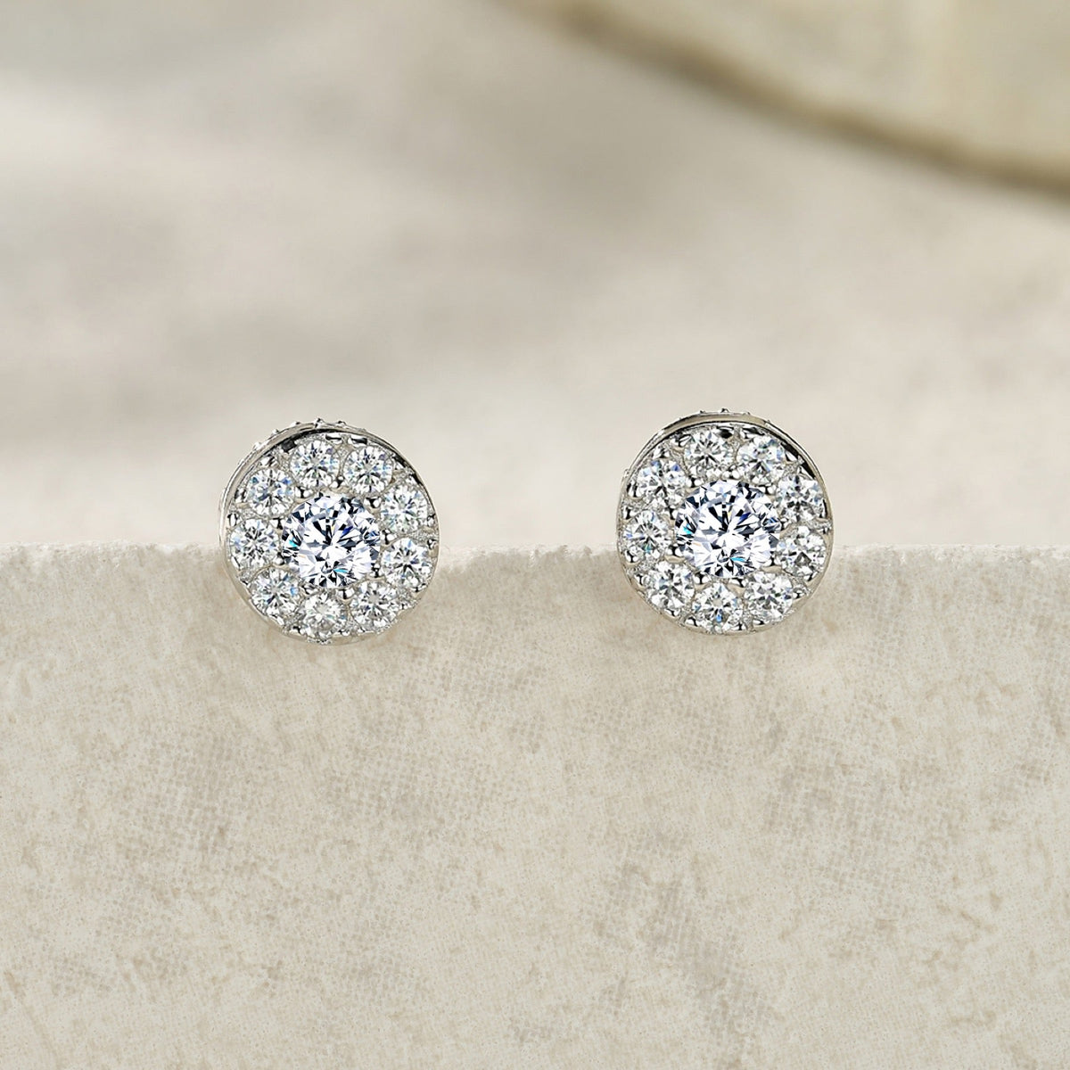 Dot Moissanite Halo Stud Earrings in Sterling Silver