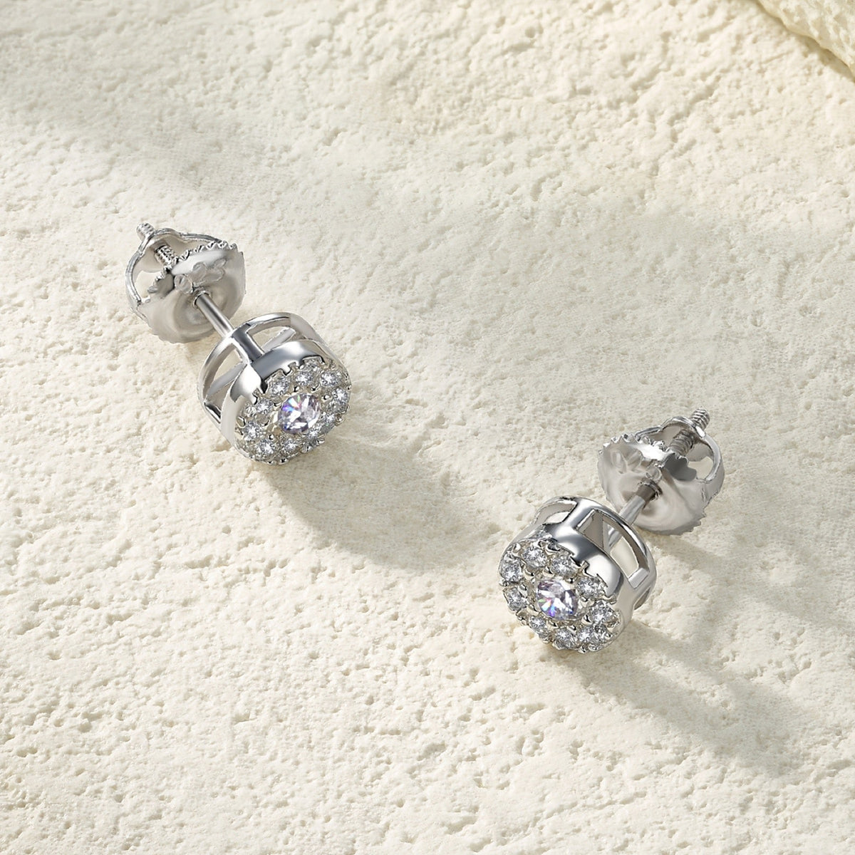 Dot Moissanite Halo Stud Earrings in Sterling Silver