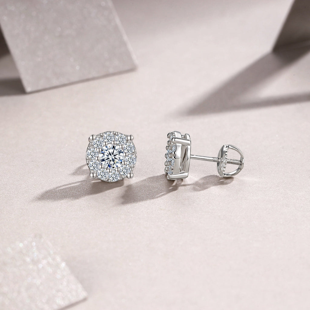 Fiore Moissanite Cluster Stud Earrings in Sterling Silver