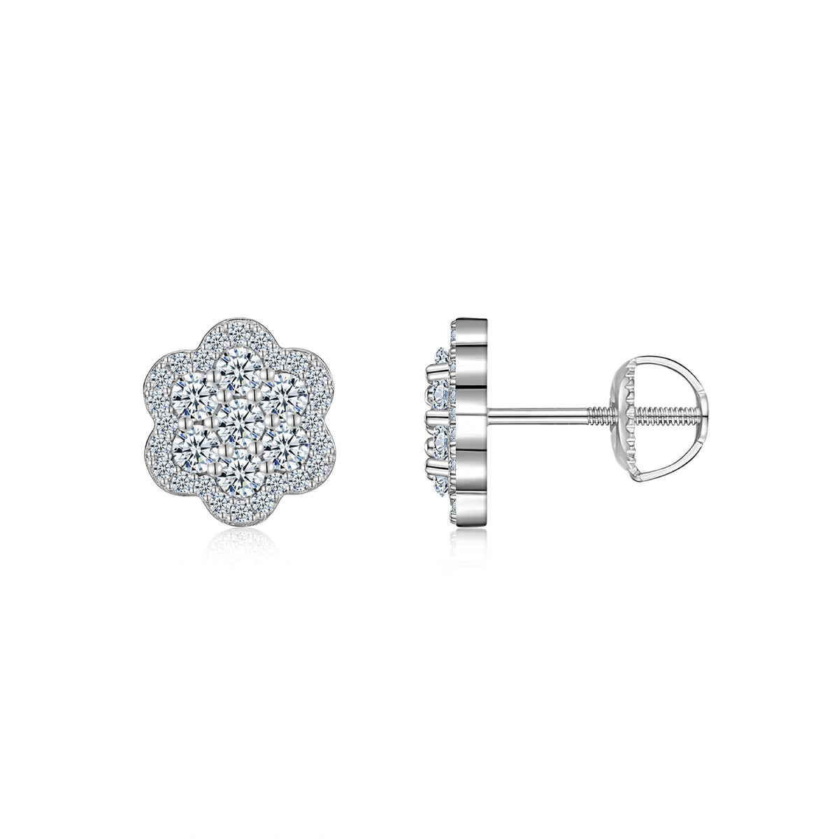 Blume Moissanite Flower Stud Earrings in Sterling Silver