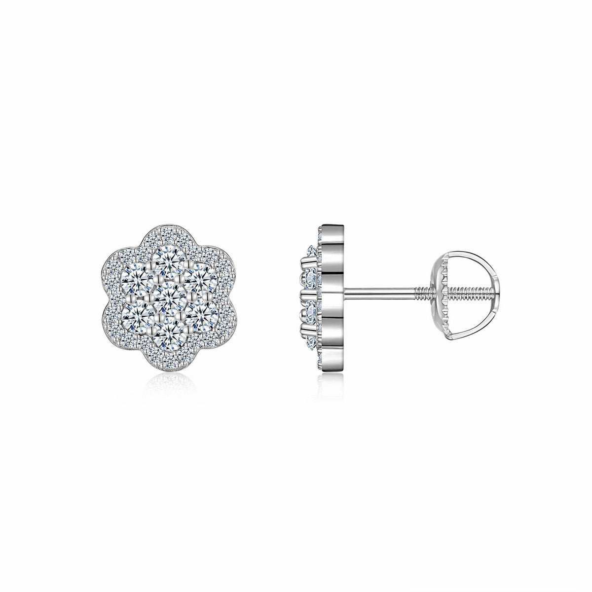 Blume Moissanite Flower Stud Earrings in Sterling Silver