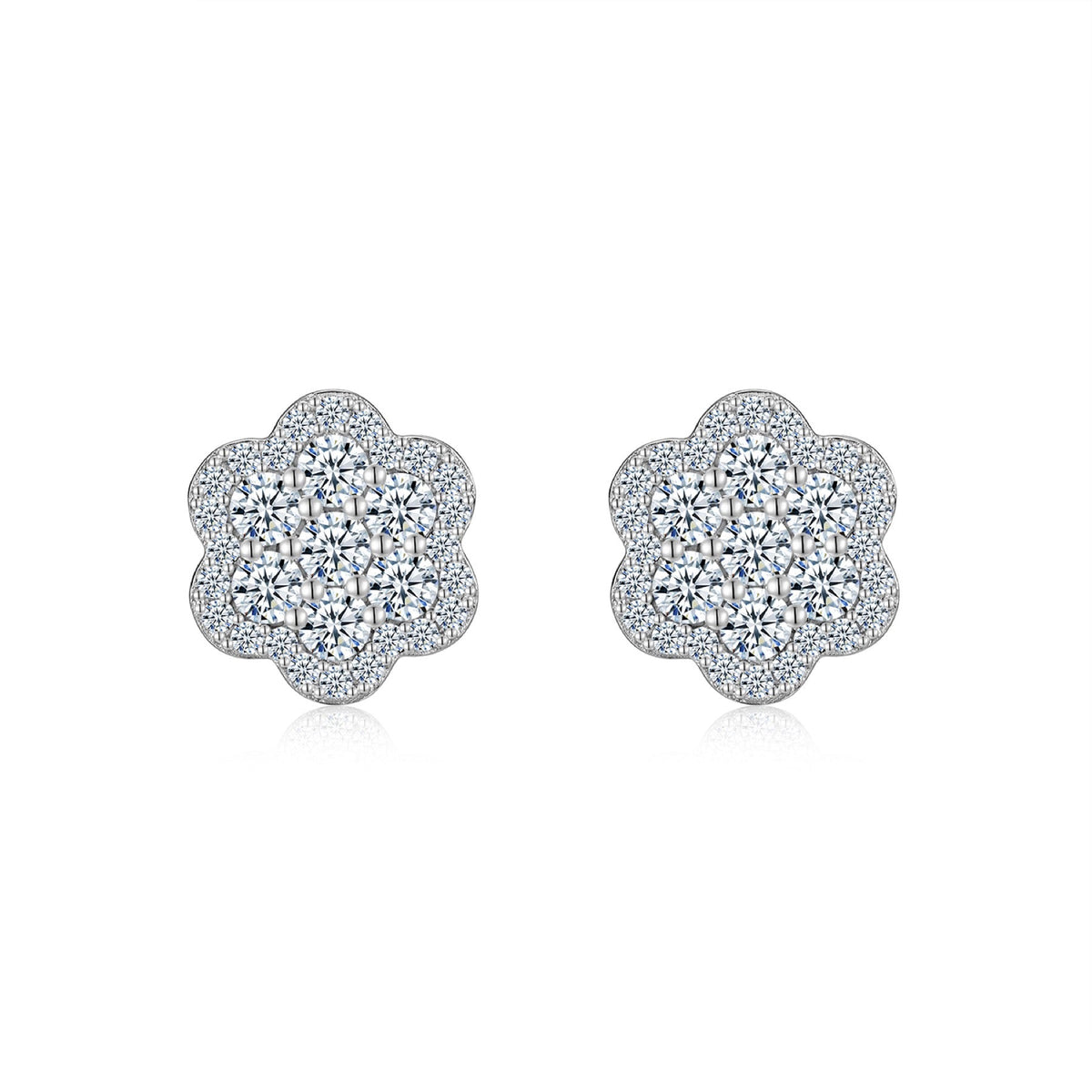 Blume Moissanite Flower Stud Earrings in Sterling Silver