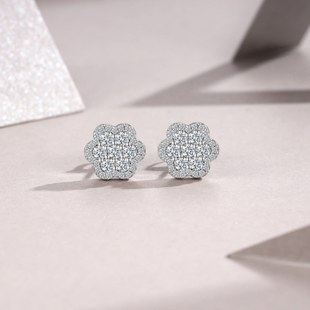 Blume Moissanite Flower Stud Earrings in Sterling Silver