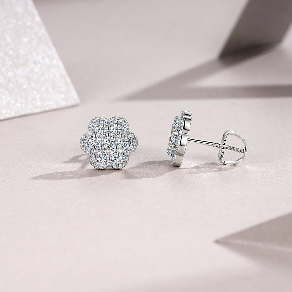 Blume Moissanite Flower Stud Earrings in Sterling Silver