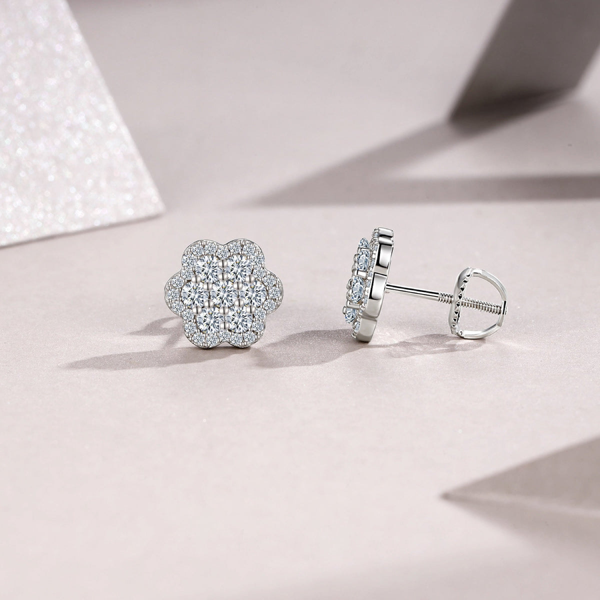 Blume Moissanite Flower Stud Earrings in Sterling Silver