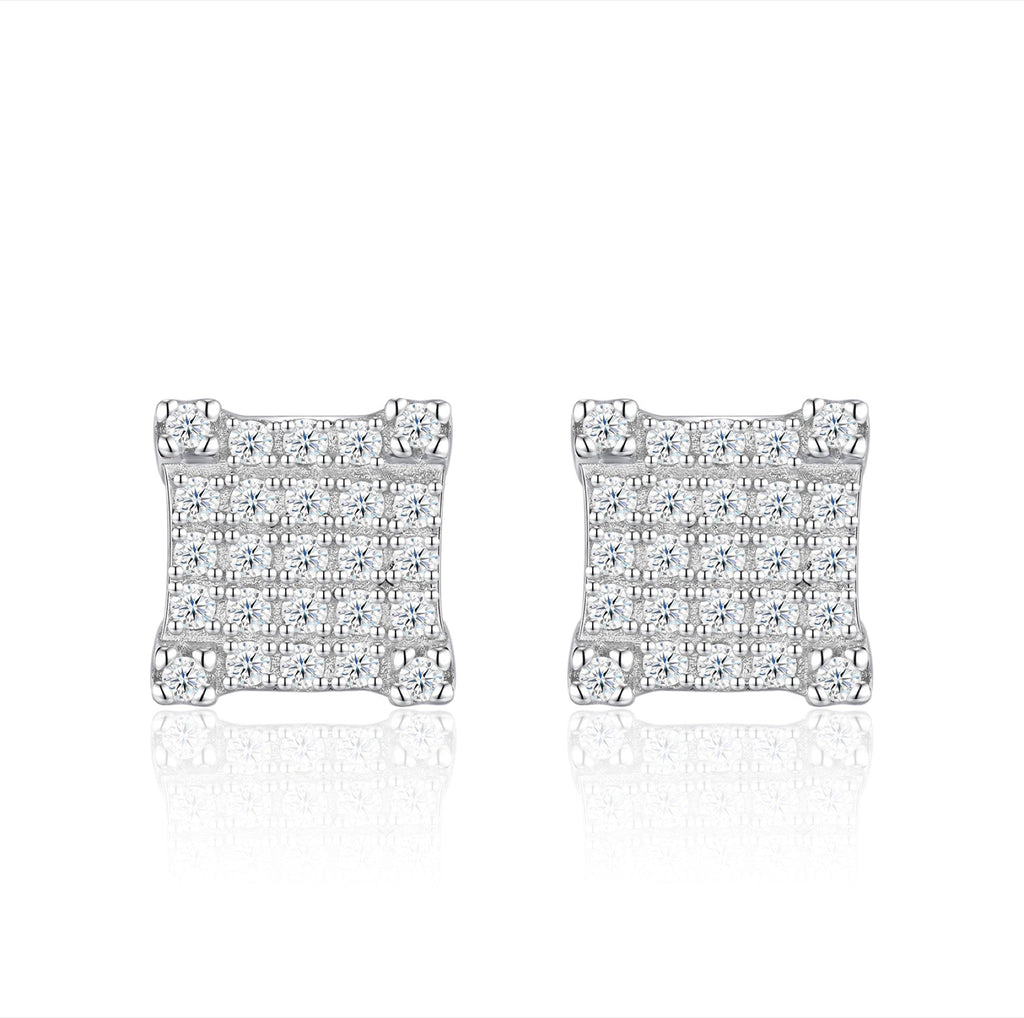 Grid Moissanite Pavé Stud Earrings in Sterling Silver