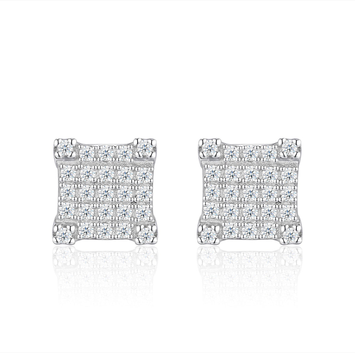 Grid Moissanite Pavé Stud Earrings in Sterling Silver
