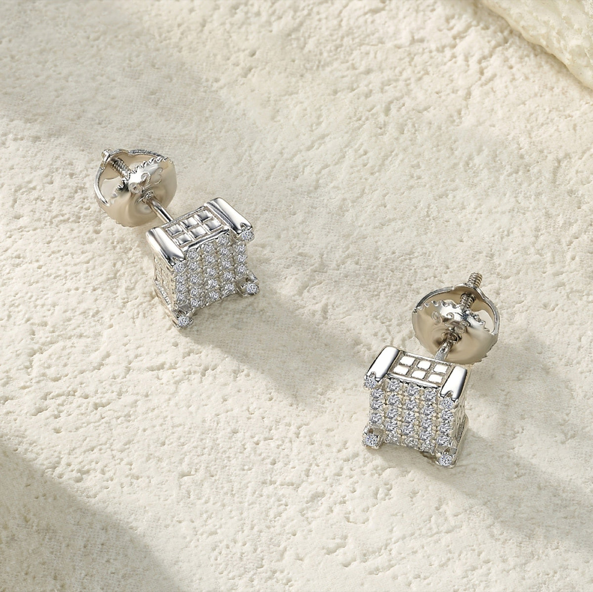 Grid Moissanite Pavé Stud Earrings in Sterling Silver