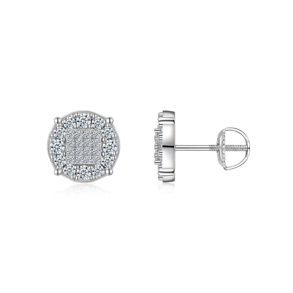Halo Moissanite Pavé Cluster Stud Earrings in Sterling Silver