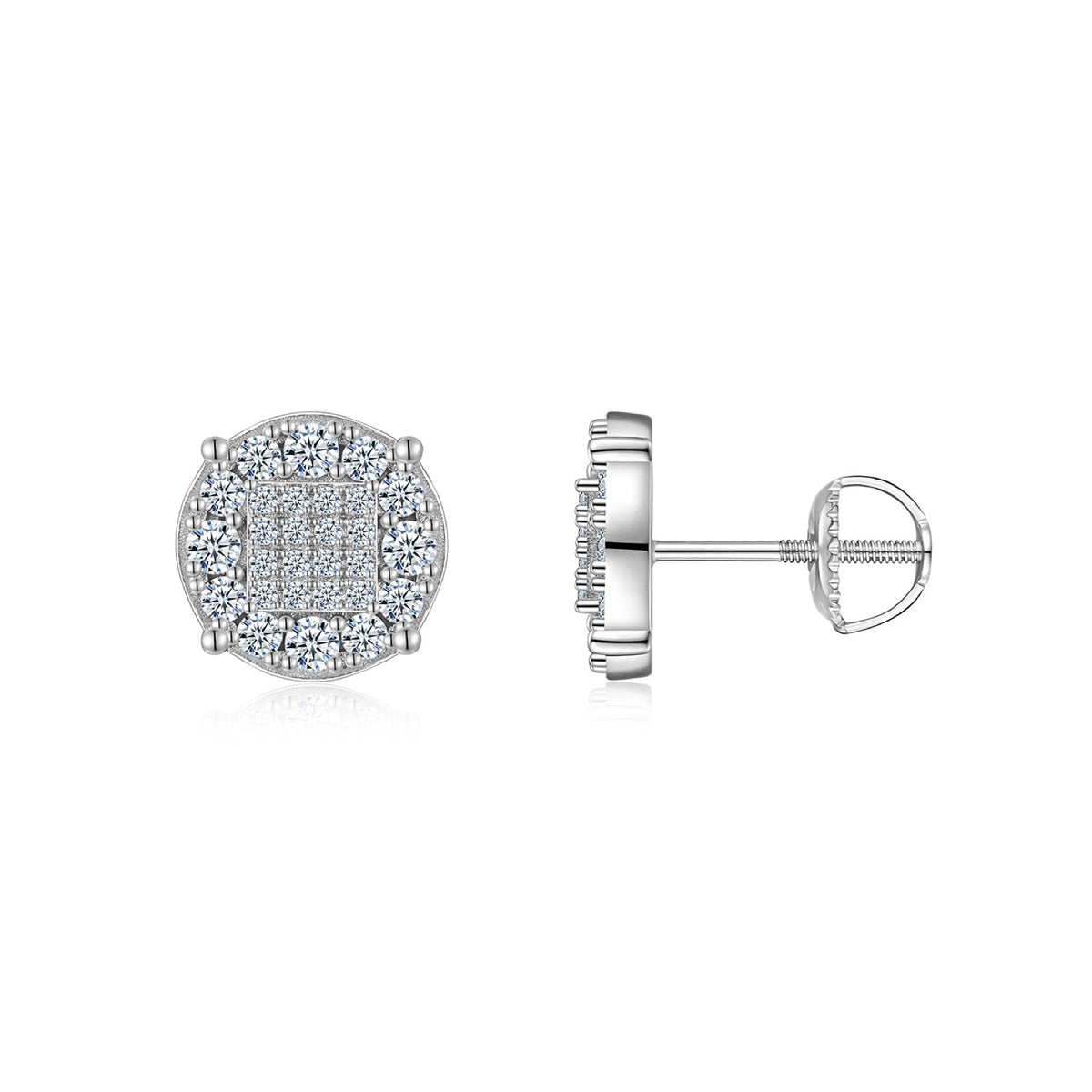 Halo Moissanite Pavé Cluster Stud Earrings in Sterling Silver