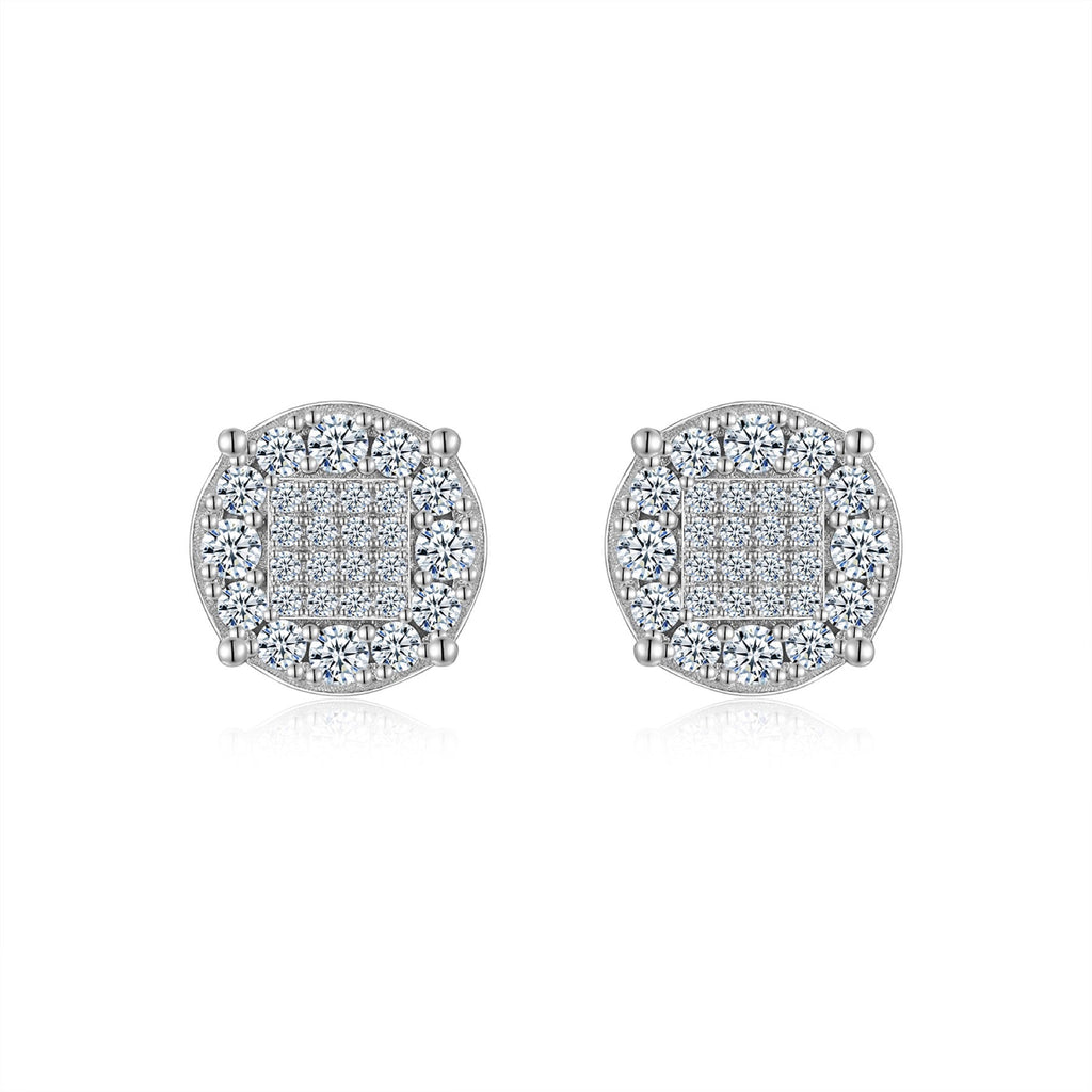 Halo Moissanite Pavé Cluster Stud Earrings in Sterling Silver