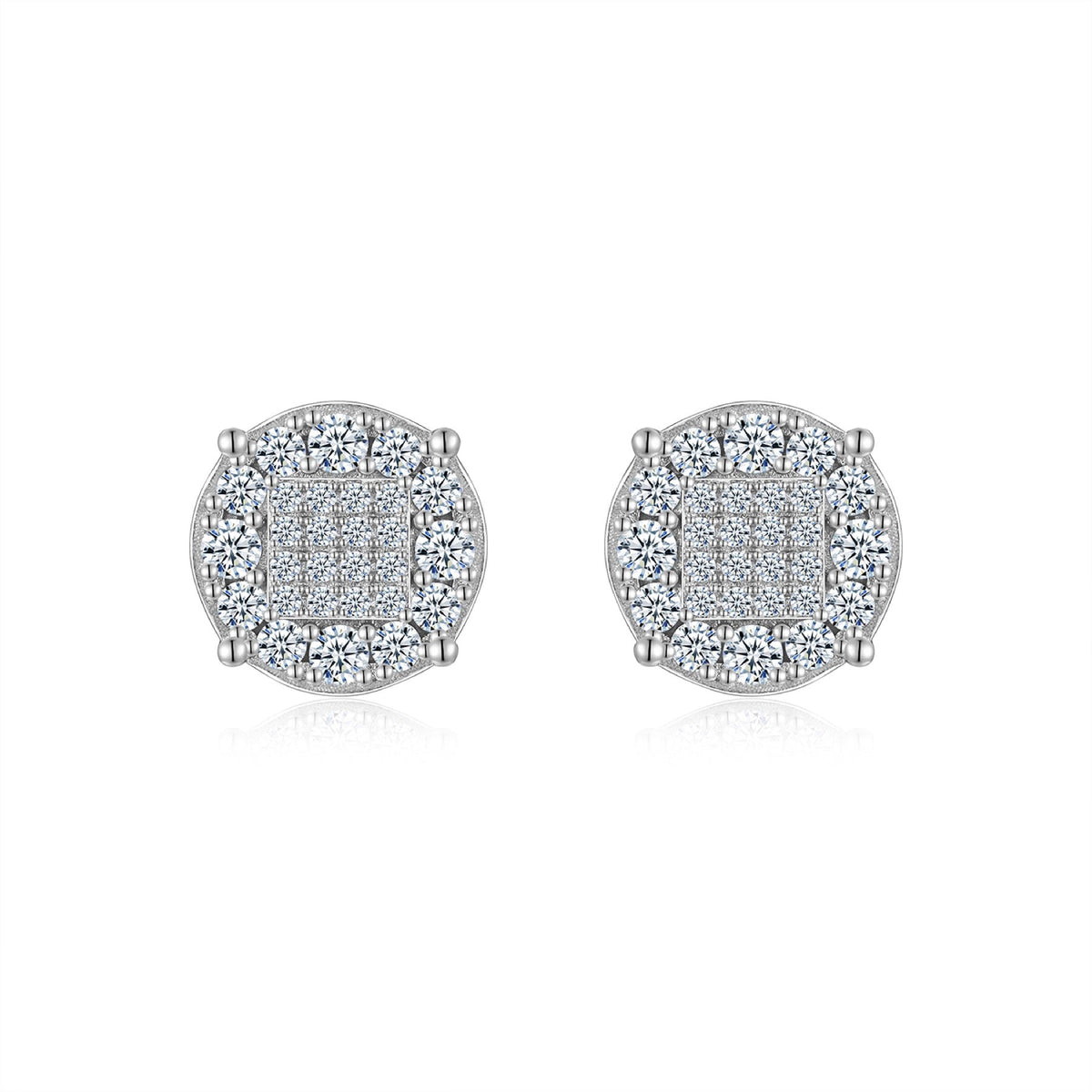 Halo Moissanite Pavé Cluster Stud Earrings in Sterling Silver