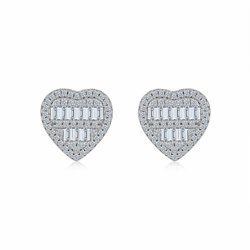 Amorette Moissanite Heart Stud Earrings in Sterling Silver