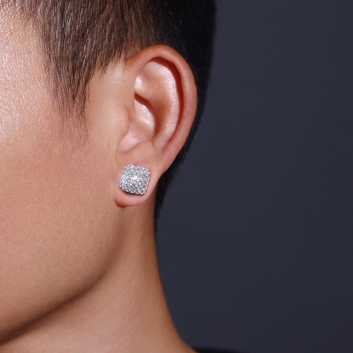 Cobble Moissanite Pavé Stud Earrings in Sterling Silver