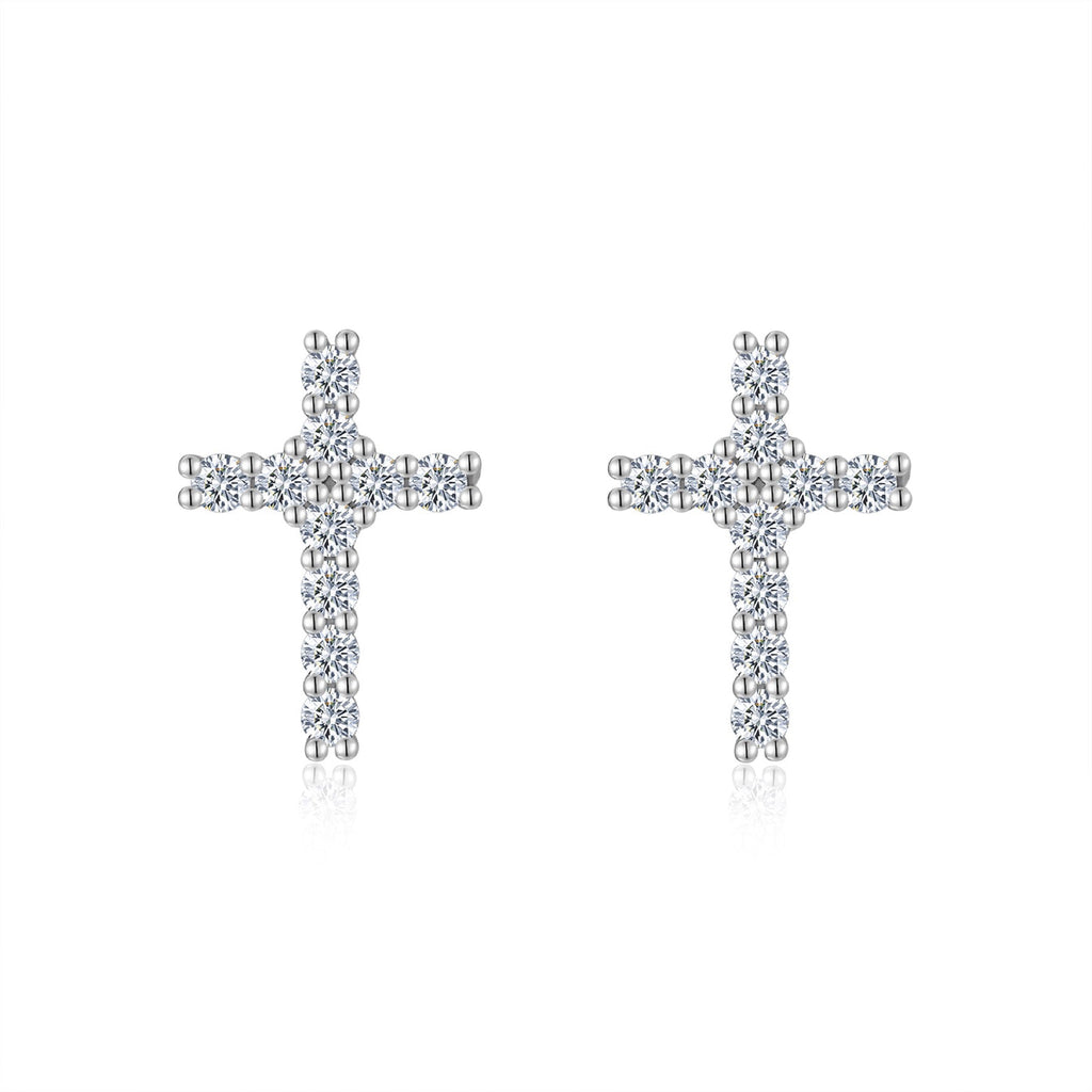Grace Moissanite Cross Stud Earrings in Sterling Silver