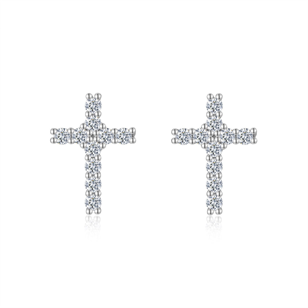 Grace Moissanite Cross Stud Earrings in Sterling Silver