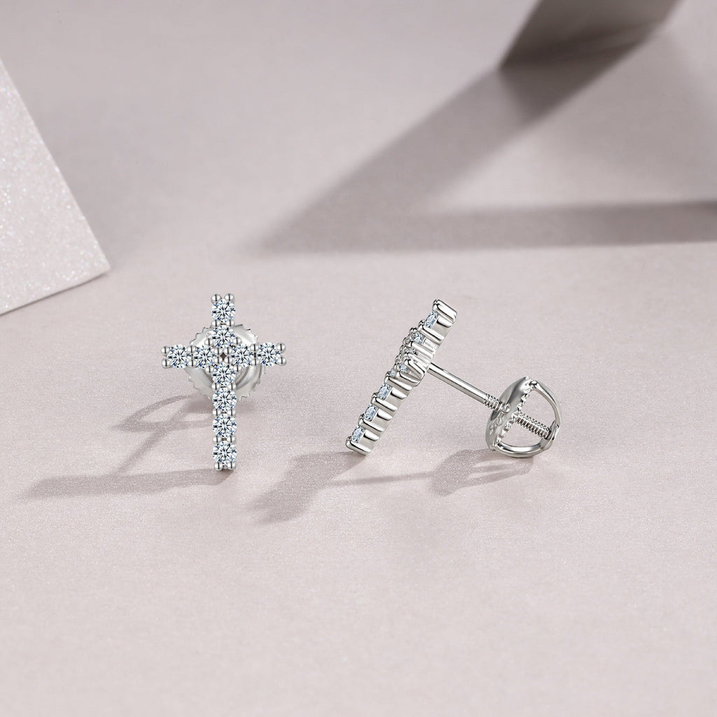 Grace Moissanite Cross Stud Earrings in Sterling Silver