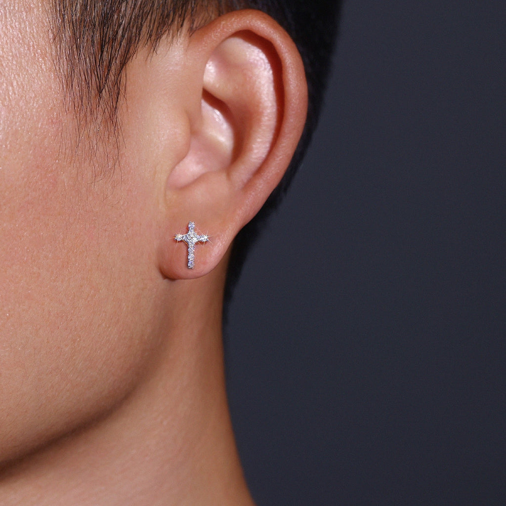 Grace Moissanite Cross Stud Earrings in Sterling Silver