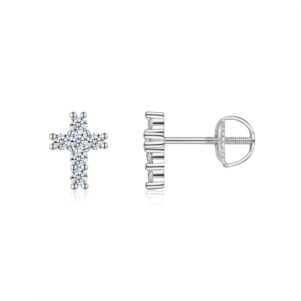 Crucis Moissanite Cross Stud Earrings in Sterling Silver
