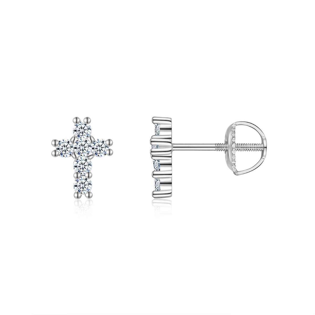 Crucis Moissanite Cross Stud Earrings in Sterling Silver