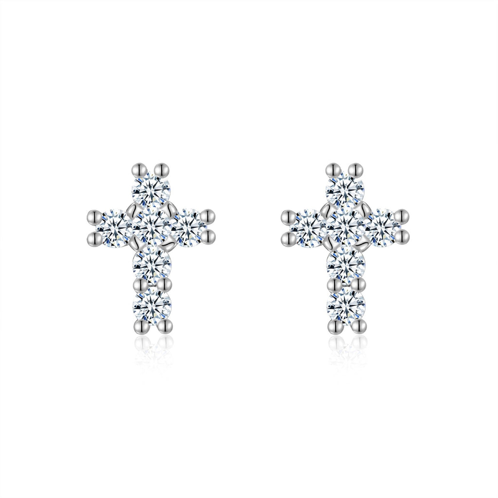 Crucis Moissanite Cross Stud Earrings in Sterling Silver