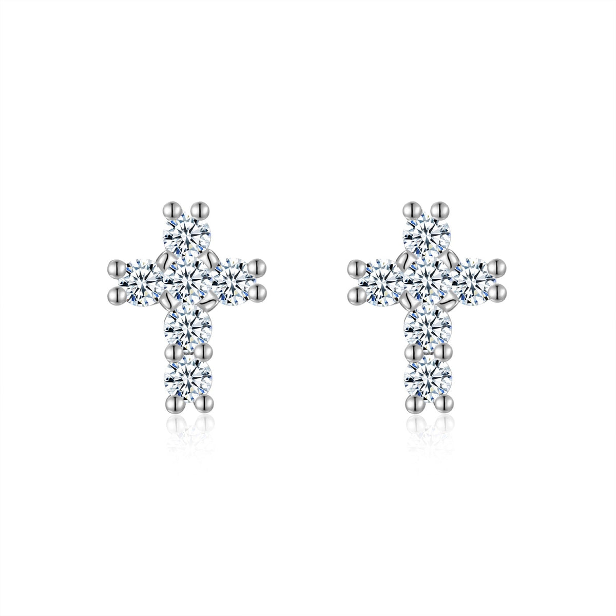 Crucis Moissanite Cross Stud Earrings in Sterling Silver