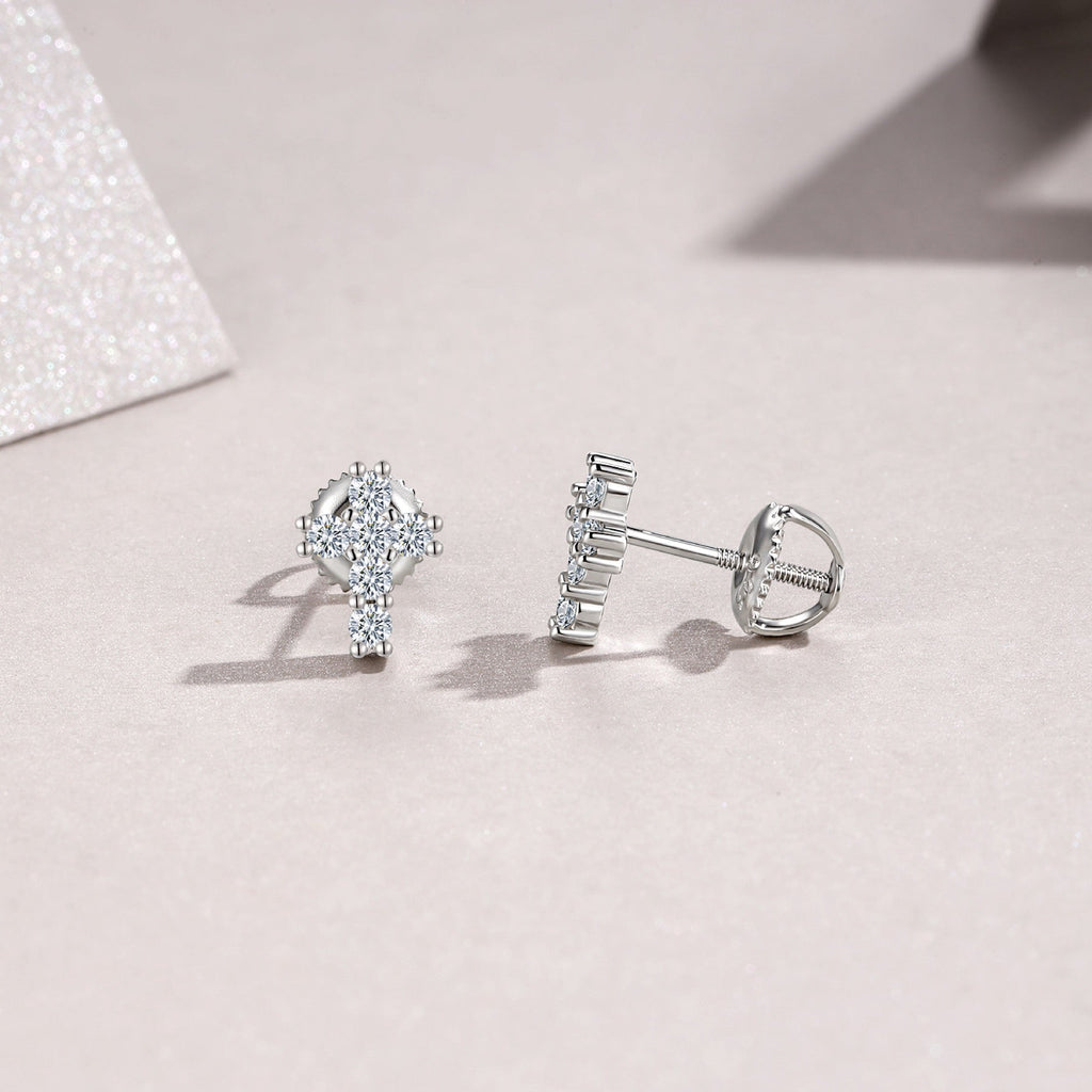 Crucis Moissanite Cross Stud Earrings in Sterling Silver