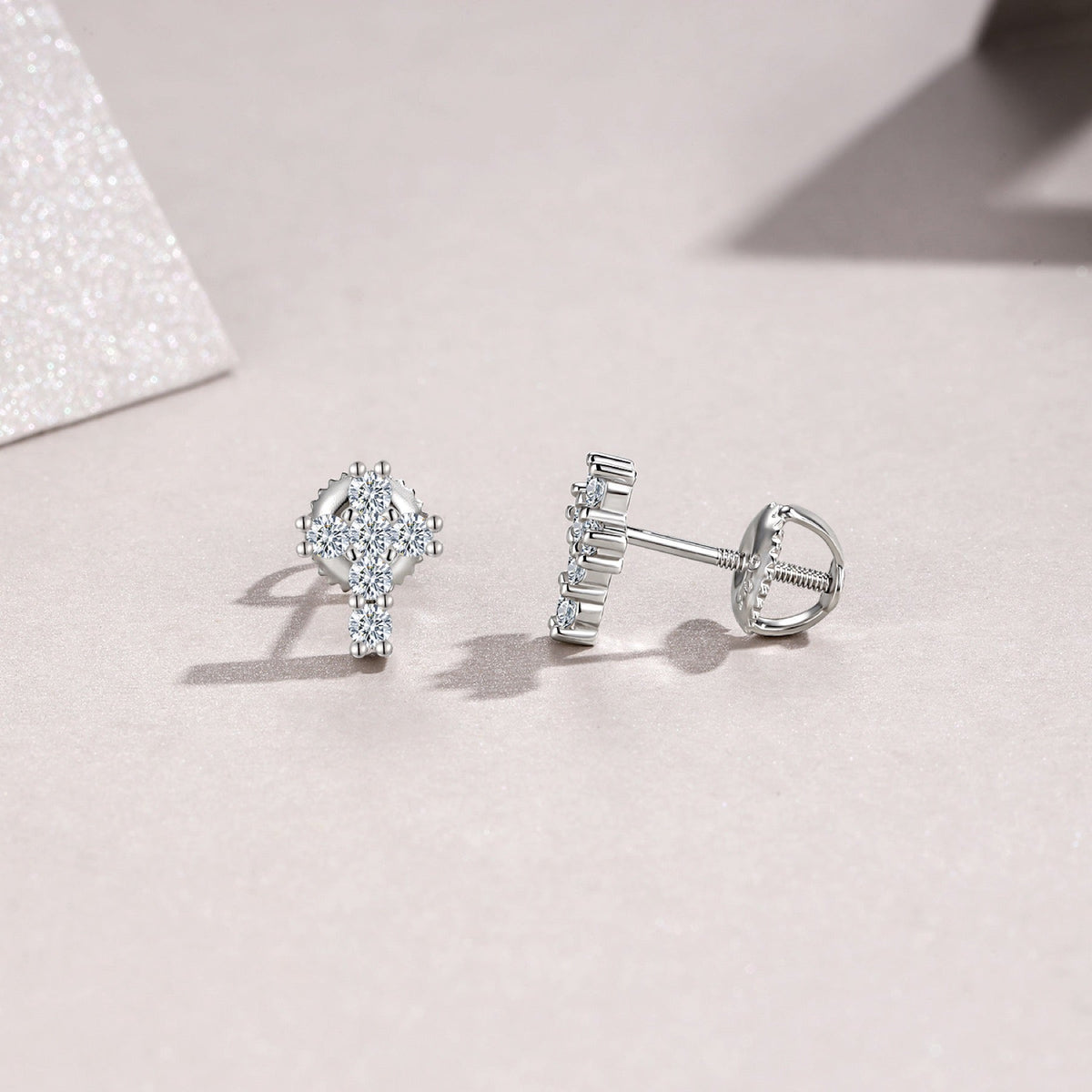 Crucis Moissanite Cross Stud Earrings in Sterling Silver