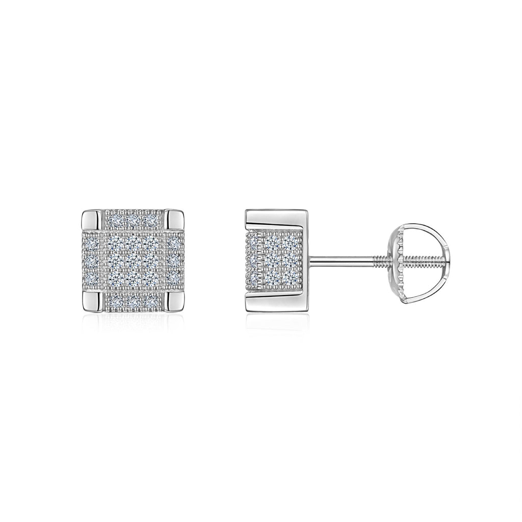 Parquet Moissanite Pavé Stud Earrings in Sterling Silver
