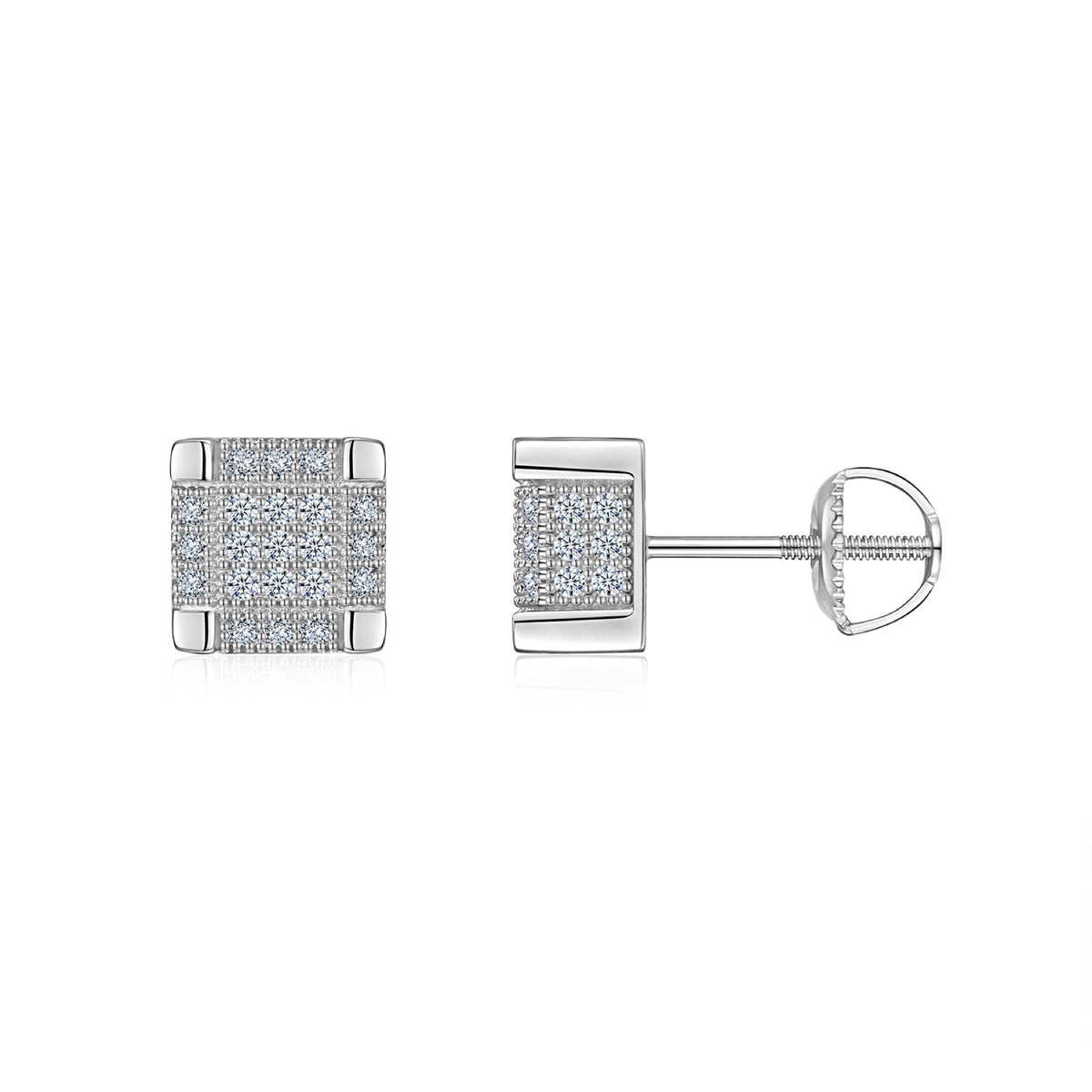 Parquet Moissanite Pavé Stud Earrings in Sterling Silver