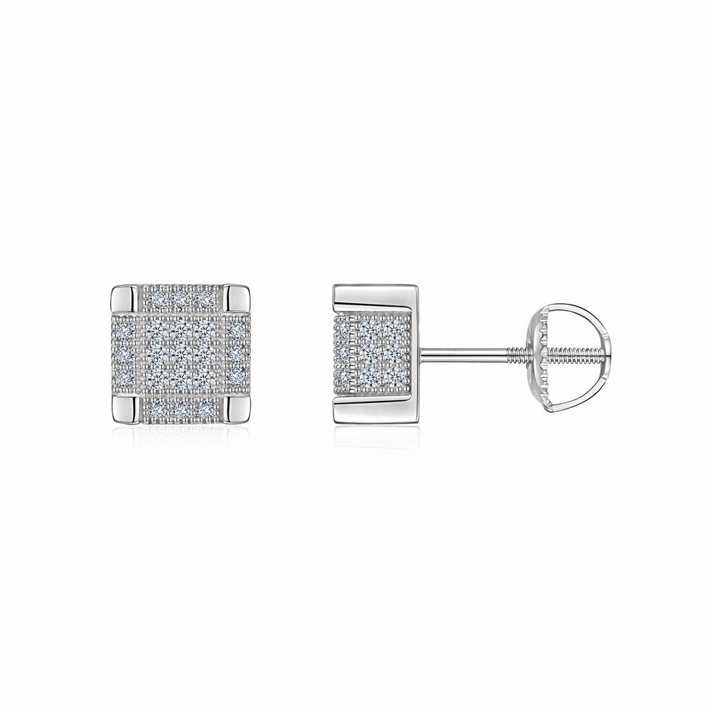 Parquet Moissanite Pavé Stud Earrings in Sterling Silver