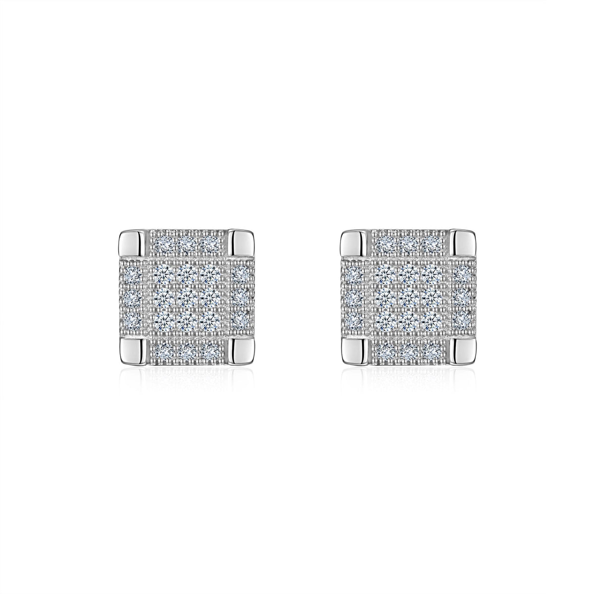 Parquet Moissanite Pavé Stud Earrings in Sterling Silver