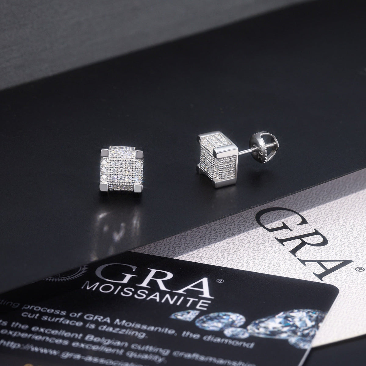 Parquet Moissanite Pavé Stud Earrings in Sterling Silver