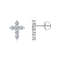 Faith Moissanite Cross Stud Earrings in Sterling Silver