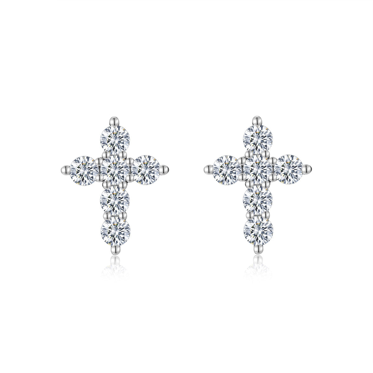 Faith Moissanite Cross Stud Earrings in Sterling Silver