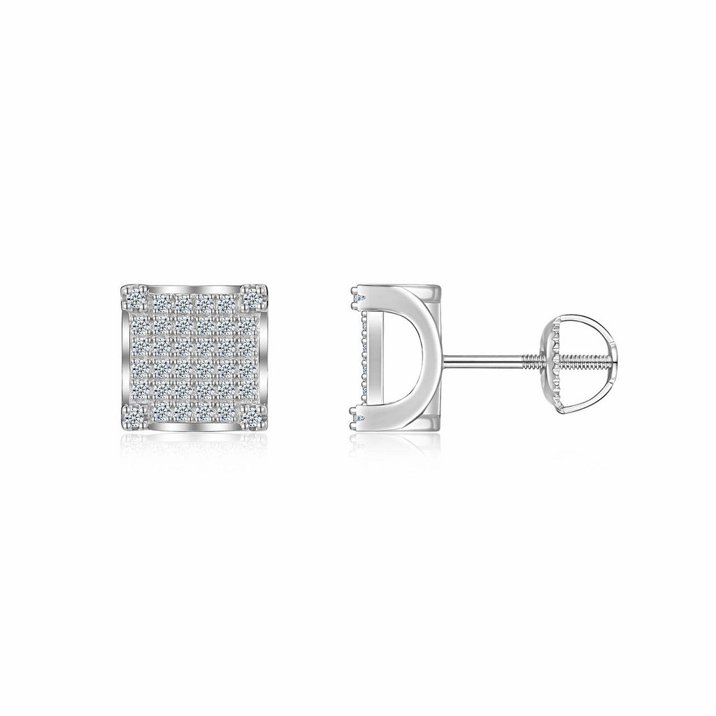 Grille Moissanite Pavé Stud Earrings in Sterling Silver